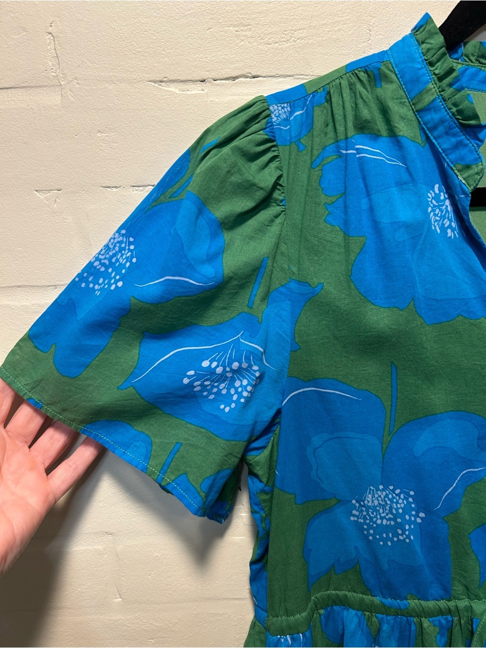 SugarLips Blue Green Floral Mini Dress Button Front Tie Waist Size M - Picture 5 of 9